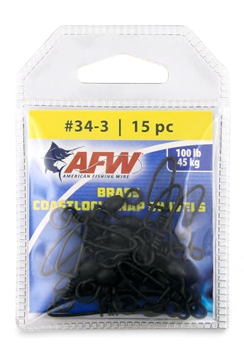 AFW Brass Coastlock Snap Swivels – Durable Fishing Gear with High-Strength Wire Snaps, Black Oxide Finish, Prevents Line Twisting & Kinking, Supports Up to 350 lb Test. - size: 15 pc, #3, 100 lb test