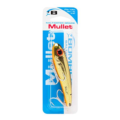 Bomber Lures Mullet Slow-Sinking Twitch / Walking Saltwater Fishing Lure - Excellent for Speckled Trout, Redfish, Stripers and More, 3 1/2 Inch, 5/8 Ounce - color: Gold Chrome/Black/Orange