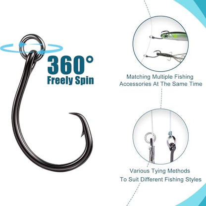 9KM DWLIFE Circle Hooks 4X 25Pcs Strong Corrosion-Resistant High-Carbon Steel Fishing Hooks with Ring for Catfish, Bass Saltwater Circle Hooks - size: 5/0#