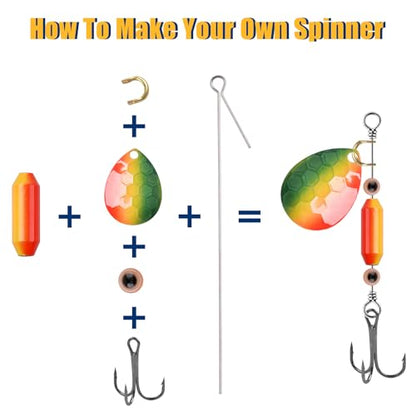 Fishing Spinner Lure Bodies, 40pcs Fishing Sinker Weights Brass Painted Spinner Lure Body Spinnerbait Making Supplies Parts Bullet Slip Sinker DIY Inline Spinnerbait Making Kit