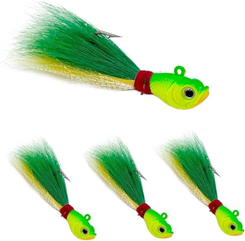 Natufish Bucktail Jigs Saltwater 3Pcs/5Pcs Fish Hair Jig Lure Hooks,Fishing Hair Swimbait Jig Head Deer Hair Jig Surf Fishing for Walleye Striper - color: yellow green, size: 1/4oz_3pcs