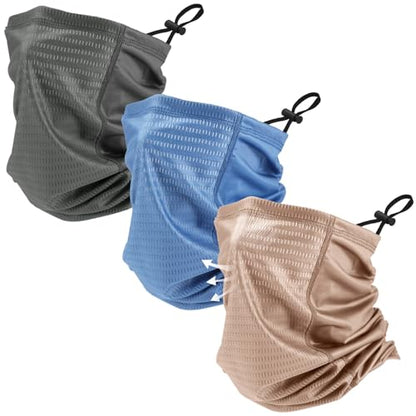 Geyoga 3 Pcs Cooling Neck Gaiter for Men Women Breathable Mesh UV Protection Summer Neck Cover with Mesh Hole Strap Neck Wrap - color: Dark Grey, Blue, Khaki