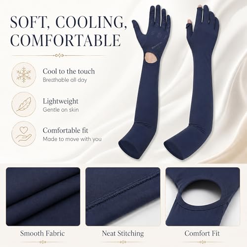 Full Finger UV Protection Gloves Driving Gloves Women, Breathable Touchscreen UPF Glove Sun Protection Glove - color: Navy Blue-a, size: One Size