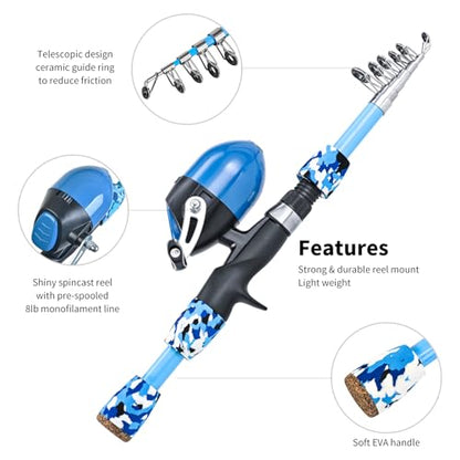 LEOFISHING 2 Set Kids Fishing Pole Set with Full Starter Kits Portable Telescopic Fishing Rod and Reel Cambos with All The Necessary Fishing Kits for Boys Girls and Youth