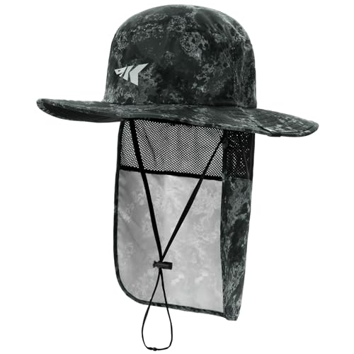 KastKing Sol Armis UPF 50 Boonie Hat - Sun Protection Hat, Fishing Hat, Beach & Hiking Hat, Paddling - color: D1: Boulder Camo Obsidian, size: With Neck Shield