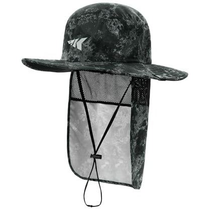KastKing Sol Armis UPF 50 Boonie Hat - Sun Protection Hat, Fishing Hat, Beach & Hiking Hat, Paddling - color: D1: Boulder Camo Obsidian, size: With Neck Shield