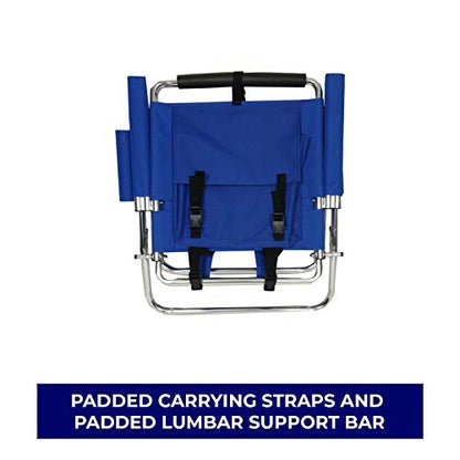 Backpack Fishing Chair - Portable Folding Ultra Light Chair with Padded Carrying Straps & Padded Lumbar Support Bar - All Aluminum Fishing Chair with Cup & Rod Holder