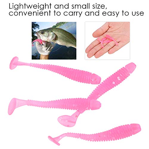 Tbest 50 Pcs 5cm Soft Fishing Lures, Plastic Fishing Bait T-Tail Grub Worm Baits Fish Tackle Accessory 9 Colors - color: Pink