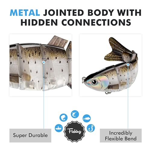 TRUSCEND Swimmax Easy Catch Fishing Lures with BKK Hooks, Wiggling, Vibrating, Rattling and Gurgling for More Bite, Heavy-Duty Dyneema Fiber Jointed Swimbaits for Bass, Trout, Walleye, Crappie, Pike - color: D3-5"-1.25oz