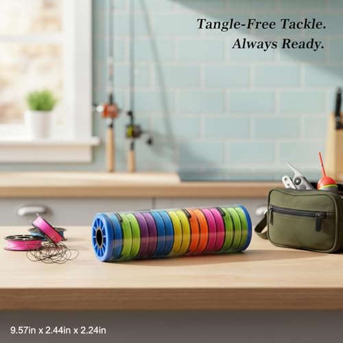 Fishing Line Spool Organizer Box, Durable PP Plastic Storage Case with Silicone Holders for Braid, Mono, and Fluoro Spools - size: 9.57 x 2.44 x 2.24 in