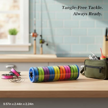 Fishing Line Spool Organizer Box, Durable PP Plastic Storage Case with Silicone Holders for Braid, Mono, and Fluoro Spools - size: 9.57 x 2.44 x 2.24 in