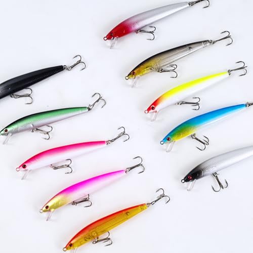 10Pcs Minnow Fishing Lures Crankbaits Swimbaits Jerkbait Floating Hard Baits for Trout Bass Catfish Musky Bluegill Fishing Plug 3.9in/0.3oz