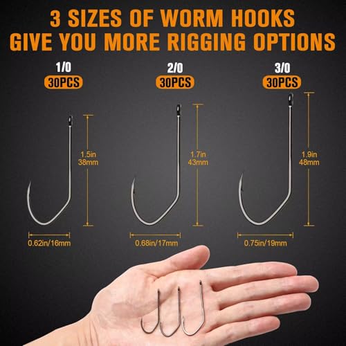Dovesun Weedless Hooks Worm Hooks Weedless Hooks for Bass Fishing Texas Rig Hooks 30PCS Professional V Fishing Hooks for Freshwater Saltwater 3/0