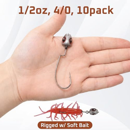 Weedless Jig Head, Swimbait Jig Heads, Texas Rig Compatible | For Bass, Walleye, 10 and 30 Pieces, Assorted Weights (BFS and Heavier Weights), Tackle Gift - style: 1/2oz, 4/0, 10 Pack