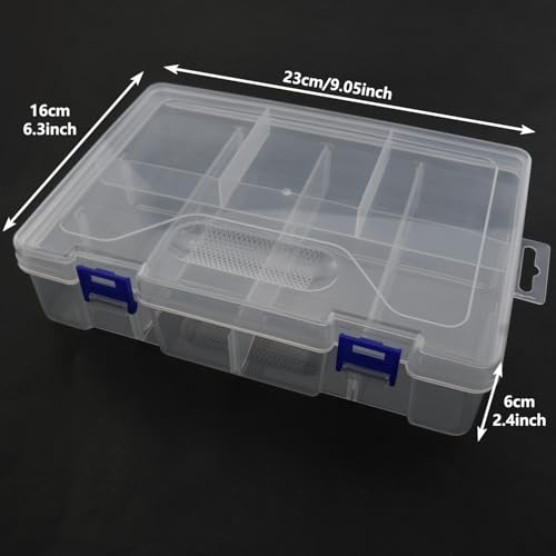 9x6x2.3inch PP Plastic Divided Storage Container Transparent Fishing Gear Box Organiser Waterproof Compartment Organiser DIY Craft Organiser