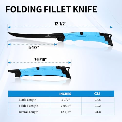 Mossy Oak Fillet Knife, 5.5'' Folding Fillet Knife with Razor Sharp 5Cr15 Stainless Steel Blade, Non-Slip Handle, Protective Sheath, Rust & Corrosion-Resistant Filet Knives for Fish Filleting & Boning - size: 5.5 inch
