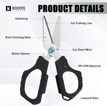 Booms Fishing Braided Line Cutter: 6.3in Multifunction Fishing Scissors - Fishing Shears with Serrated Blades and Side Wire Cutter, S04 - style: Scissors Only