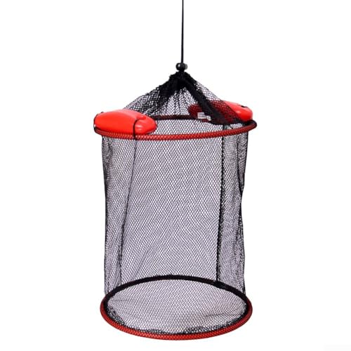 Foldable Fishing Mesh Bait Cage, Nylon Floating Basket for Live Fish, Shrimp, Crab Trap with Lanyard, Portable Keeper Net for Fresh Salt Water - size: 25*30cm