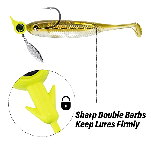 Dr.Fish 10 Pack Underspin Jigs Heads 3D Eye Freshwater Swimbait Jig Freshwater Bass Walleye Fishing Mustad Hooks Willow Blade 1/8oz,3/16oz,1/4oz,3/8oz - color: Yellow, size: 1/4oz(#4/0 Hooks)