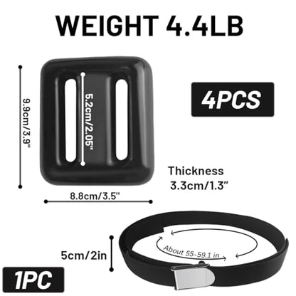 4 Pcs Scuba Weight Belt,Diving Weight Belt with Metal Block Buckle Coated Dive Weights Nylon Dive Belt Suitable for Free Diving - color: Black, size: 4.4lb