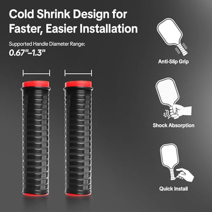 2-Pack Cold Shrink Grip Sleeve for Baseball Bat, 8.7"-10.6" Expansion Non-Slip Long Overgrip, Vibration Dampening Handle Cover for Baseball, Softball, Hockey Sticks, Fishing Rods & Tools - color: Black