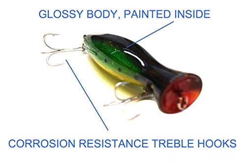 Large Top Water Popper 4.75 in/1.5 oz Lure Artificial Seal Lure 3D Eyes Hard Popper with Hooks and Ring for Saltwater Offshore, Surf Fishing, Bass, Bluefish, Giant Jack - color: Green