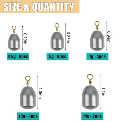 Fishing Weights Sinkers Kits,Drop Shot Weights,Iron Fishing Sinker,Bass Casting Sinkers for Saltwater Freshwater Catfish Weight 21pcs/50pcs - style: 21pcs (5 Size)