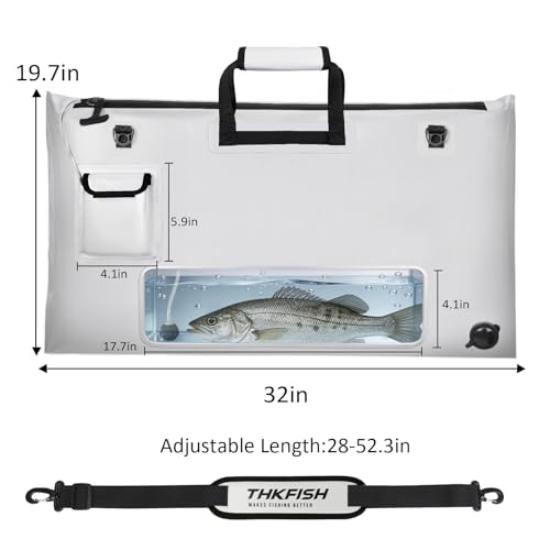 THKFISH Fish Tournament Weigh in Bag for Bass Fishing with Leakproof Zipper | Heavy Duty Live Fish Bags for Caught Fish with Waterproof Zipper and Mesh Liner,Puncture Resistant - color: White-32×19.7in