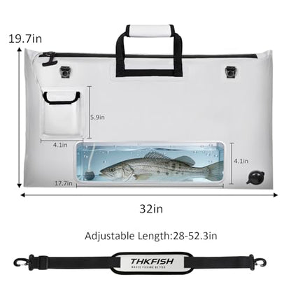 THKFISH Fish Tournament Weigh in Bag for Bass Fishing with Leakproof Zipper | Heavy Duty Live Fish Bags for Caught Fish with Waterproof Zipper and Mesh Liner,Puncture Resistant - color: White-32×19.7in
