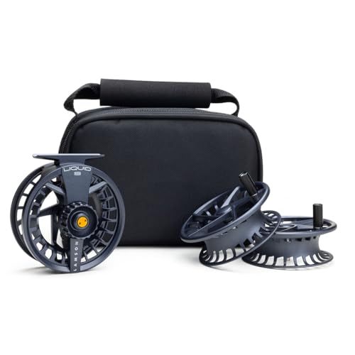 LAMSON | Liquid S-Series Fly Fishing Reel 3 Pack | All-Water | 1 Reel & 2 Bonus Spools + Carrying Case | Large Arbor, Powerful Sealed Drag, Pressure Cast Aluminum - color: DAYBREAK, size: -7+