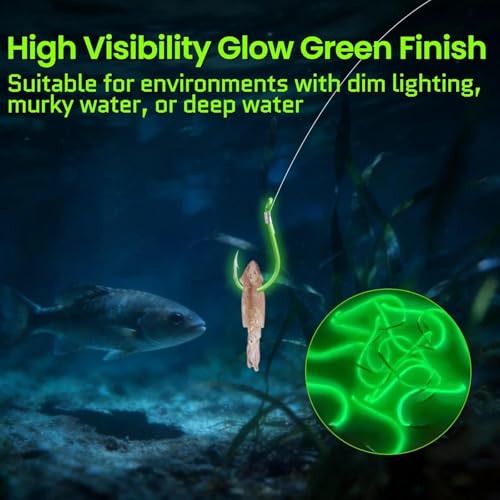 FishTrip 50 Pcs Octopus Fishing Hooks, Circle Hooks for Saltwater Fishing | Offset Beak High Carbon Steel Live Bait Fish Hooks Fluorescent Green Freshwater for Rigs Catfish, Bass Tuna, Walleye, Trout - size: 10#_50pcs