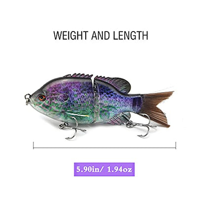 5.9in Multi Jointed Swimbait Fishing Lures Bait,2 Segment Big Giant Sinking Fishing Bass Lures,Crankbaits Swimbaits with Treble Hook - color: 5.9in,1.94oz-Color B