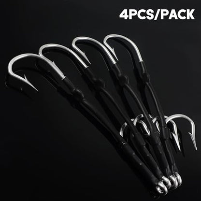 Double Hooks Rig for Trolling Chunking,4pcs Saltwater Trolling Hooks Stainless Steel Double Trolling Hooks Large Big Game Fishing Hooks for Marlin Shark Tuna Wahoo Dorado Fishing - size: 7/0-4pcs