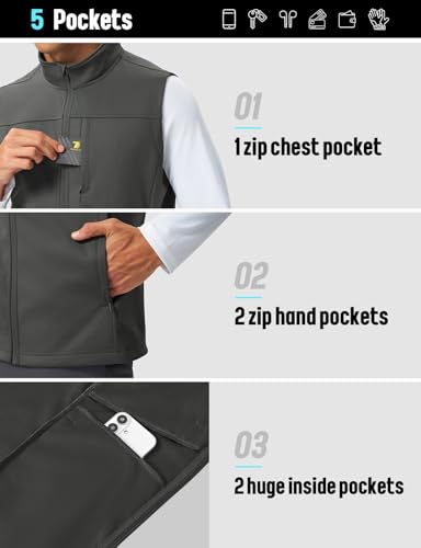 TBMPOY Men's Lightweight Softshell Vests Windproof Sleeveless Jackets Golf Outdoor Outerwear Summer Hiking Travel Cycling - color: Dark Grey, size: Medium