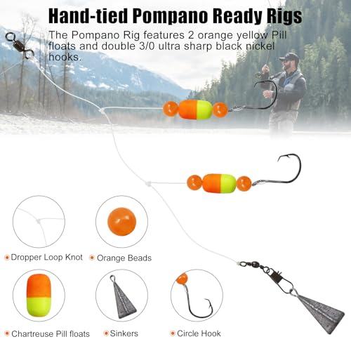 Pompano Rigs for Surf Fishing Saltwater Floats Catfishing Pompano Fishing Rigs with Double Circle Hooks and Pyramid Sinker 5pcs/8pcs - color: Green and Chartreuse Pompano Rigs 5pcs