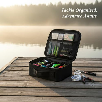Oxford Cloth Fishing Tackle Bag with Dividers, Portable Lure & Hook Storage Case for Anglers, Black - size: 10.24 x 9.06 x 3.94 in
