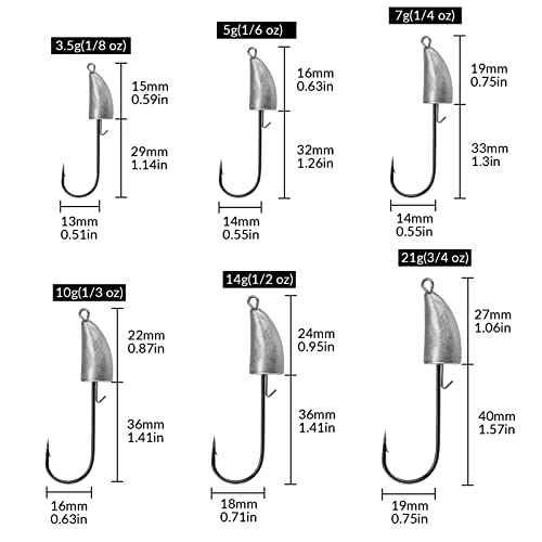 THKFISH Weedless Swimbait Jig Heads for Bass Fishing, Weighted Texas Rig Hook Fishing Hooks Saltwater Freshwater 1/8 oz, 1/6 oz, 1/4 oz, 3/8 oz, 1/2 oz,3/4 oz - color: Silver A, size: 21g(3/4 oz)-10pcs