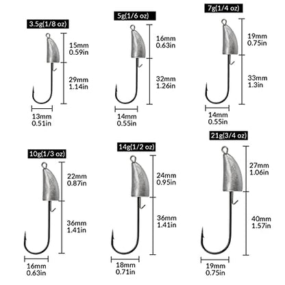 THKFISH Weedless Swimbait Jig Heads for Bass Fishing, Weighted Texas Rig Hook Fishing Hooks Saltwater Freshwater 1/8 oz, 1/6 oz, 1/4 oz, 3/8 oz, 1/2 oz,3/4 oz - color: Silver A, size: 21g(3/4 oz)-10pcs