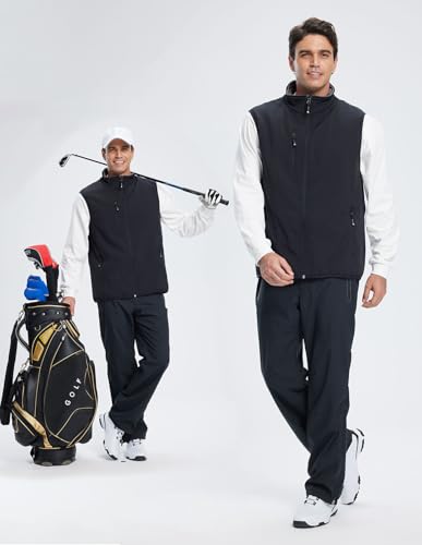 Men's Softshell Vest Fleece-Lined Windproof Sleeveless Jacket for Travel Hiking Fishing Running Golf - color: Black, size: X-Large