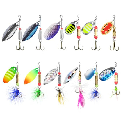 TRUSCEND Swim or Jig Fishing Spinner Baits for Freshwater and Saltwater, Rooster Tail Fishing Lures for Trout Bass Walleye Crappie Salmon Pike, Blade Bait with Copper Blade - color: D-12pcs-2.2-3in