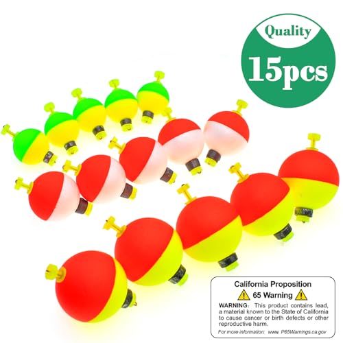 Fishing Bobber Slip Bobbers for Fishing 15 Pcs Foam Snap Weighted Floats Set Bobbers Fishing Tackle Accessories Fishing Supplies - color: E-Weighted Colorful-15pcs