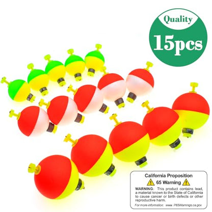 Fishing Bobber Slip Bobbers for Fishing 15 Pcs Foam Snap Weighted Floats Set Bobbers Fishing Tackle Accessories Fishing Supplies - color: E-Weighted Colorful-15pcs
