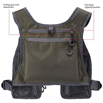BASSDASH FV08 Ultra Lightweight Fly Fishing Vest for Men and Women Portable Chest Pack - color: Army Green