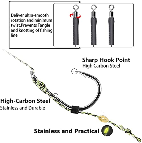 YOTO Carp Fishing Hair Rigs - 24 Pcs High Carbon Steel Curved Barbed Hooks with Swivels and Boilies - color: Size 4,24 PCS