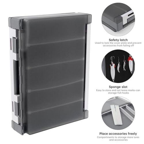 Double Sided Fishing Lure Box Organizer, Fishing Tackle Box Storage Hard Plastic Container Case for Lure Bait Hooks Beads (Gray, 7.8 * 5.8 * 1.6 inch) - color: Gray