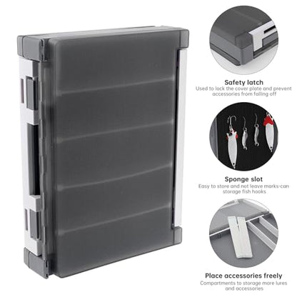Double Sided Fishing Lure Box Organizer, Fishing Tackle Box Storage Hard Plastic Container Case for Lure Bait Hooks Beads (Gray, 7.8 * 5.8 * 1.6 inch) - color: Gray