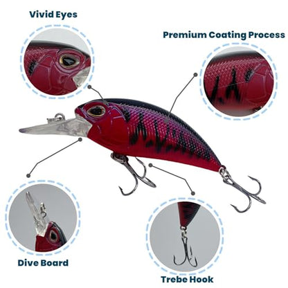 Bestac Fishing Lures Hard Bait Deep Diving Swimbait Crankbait Topwater Lures with Treble Hooks 3D Eyes for Bass Trout Freshwater and Saltwater Depth 1-1.5m Weight 14.5g - color: #2