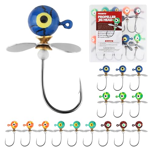 Propeller Jig Heads Mixed Set - 15PCS Fishing Jig Heads with Spinner Blades, 4 Sizes, Sharp Hooks, for Freshwater and Saltwater - size: 2/5oz-15pcs