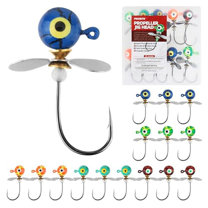 Propeller Jig Heads Mixed Set - 15PCS Fishing Jig Heads with Spinner Blades, 4 Sizes, Sharp Hooks, for Freshwater and Saltwater - size: 2/5oz-15pcs