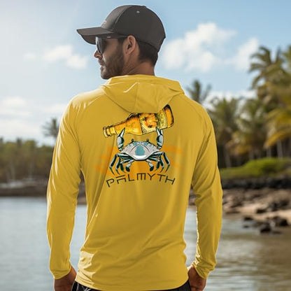 Palmyth Fishing Hoodie for Men Long Sleeve Sun Protection UV UPF 50+ Shirts - color: Yellow/Crab, size: 3X-Large